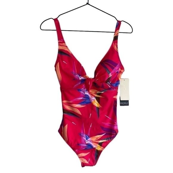 Gottex Paradise V-Neck Floral One Piece 14 Pink Swimsuit - Picture 3 of 9
